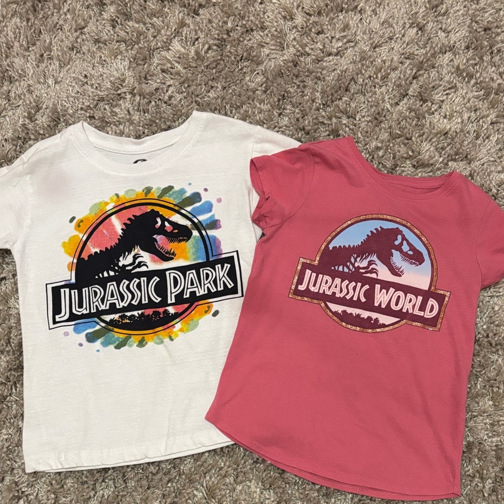 Jurassic Park and Jurassic World Kids T-Shirts - White and Pink